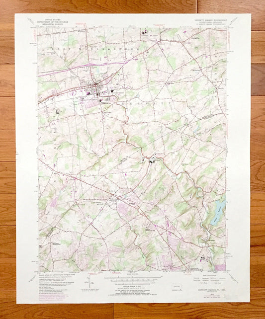 Antique Kennett Square, Pennsylvania 1954 US Geological Survey Topographic Map – Chester County, New Garden, PA, New Castle County, DE
