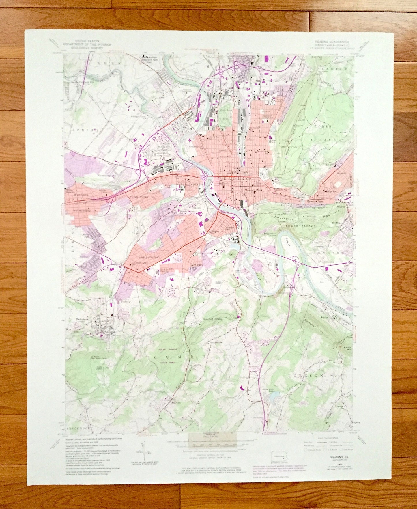 Antique Reading, Pennsylvania 1956 US Geological Survey Topographic Map – Berks County, Muhlenberg, Bern, Alsace, Spring, Cumru, Robeson, PA