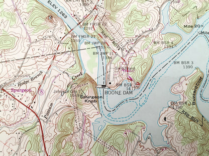 Antique Boone Dam, Tennessee 1959 US Geological Survey Topographic Map – Sullivan County, Colonial Heights, Gray Fordtown, Flourville, TN