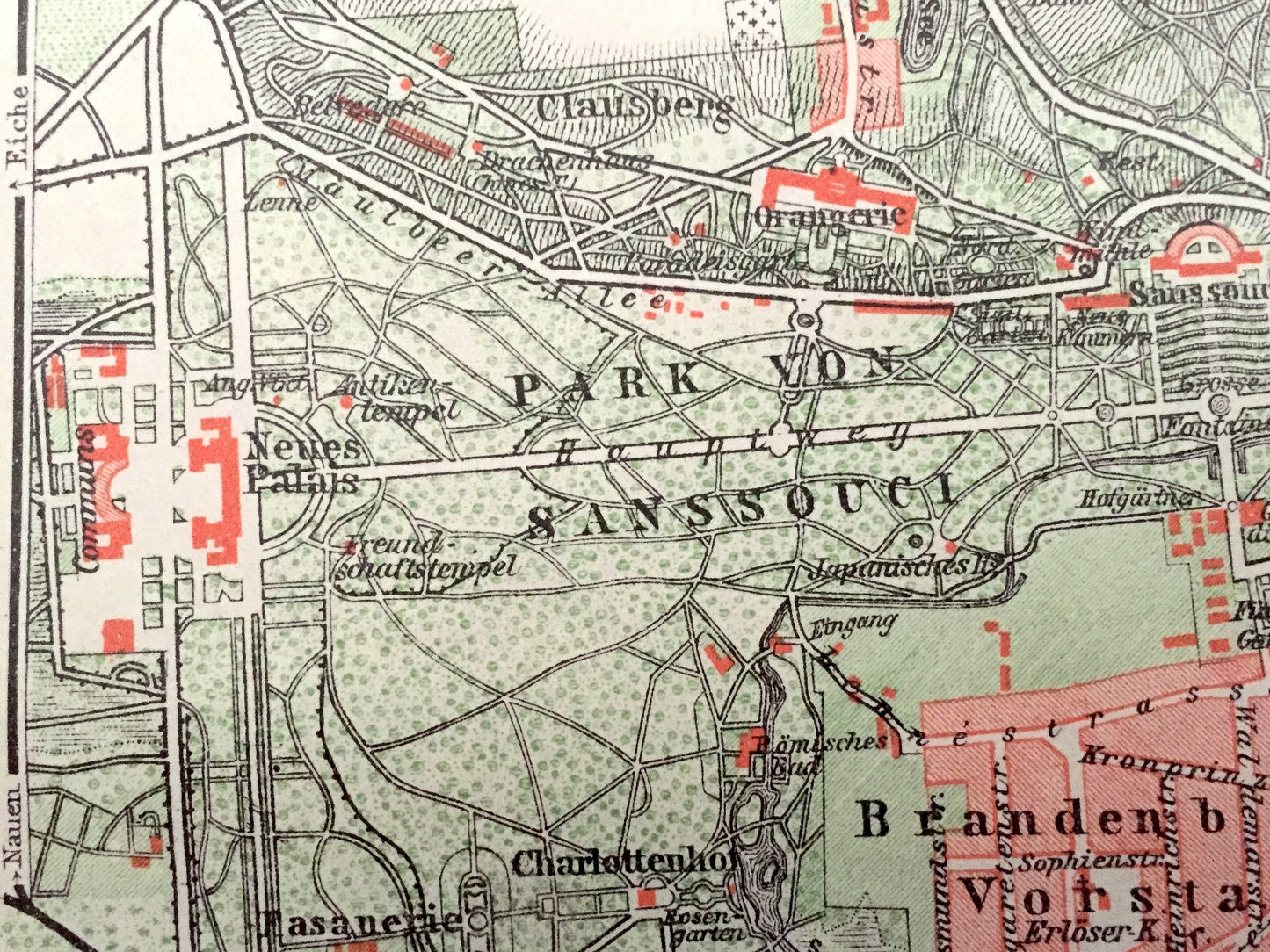 Antique 1925 Umgebung von Potsdam, Germany Map from Baedekers Guide Atlas –Bornstedt, Bornim, Havel, Nowawes, Babelsberg, Jungfernsee