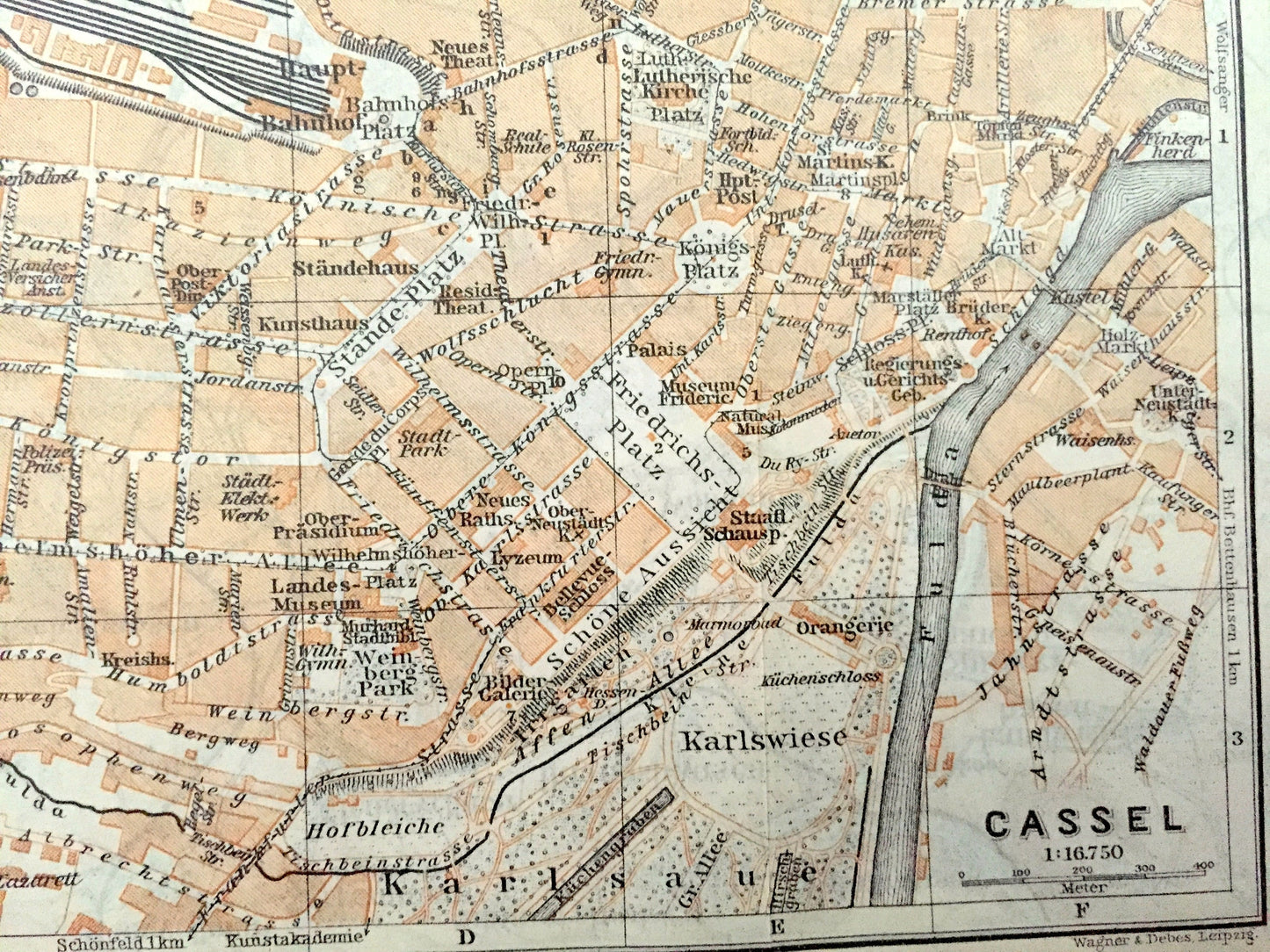 Antique 1925 Cassel, Germany Map from Baedekers Guide Atlas – Waldau, Wolfsanger, Habichts, Wald, Hoof, Weimar, Niederzwehren, Simmerhausen