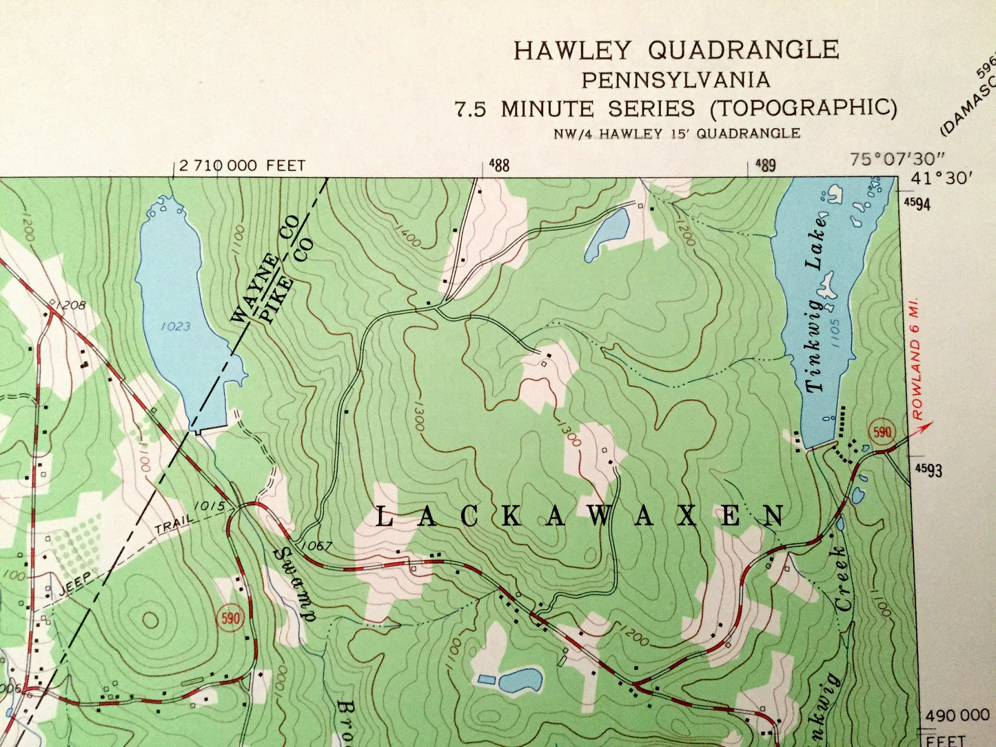 Antique Hawley, Pennsylvania 1966 US Geological Survey Topographic Map – Lake Wallenpaupack, Lackawaxen, Paupack, Blooming Grove, Uswick, PA