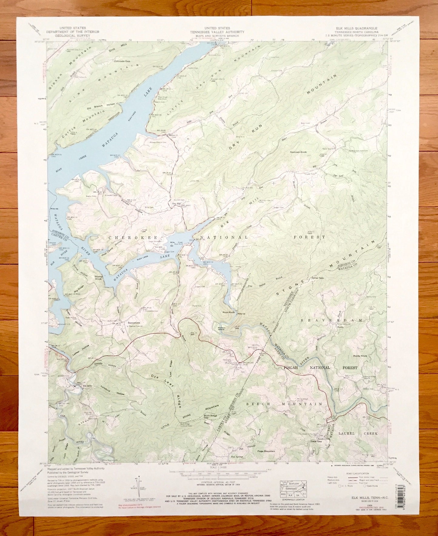 Antique Elk Mills, Tennessee 1959 US Geological Survey Topographic Map – Carter County, Dry Hill, Buntontown, Cherokee National Forest, TN