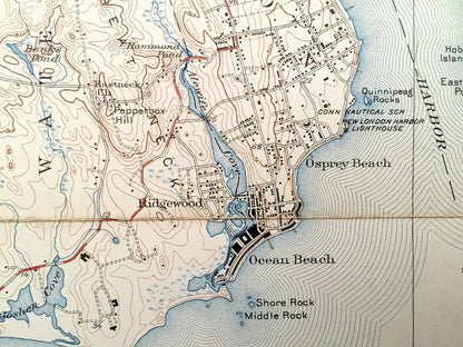 Antique New London, Connecticut 1938 US Geological Survey Topographic Map – Groton, Waterford, Coast Guard, Southold, Fisher Island, Lyme CT