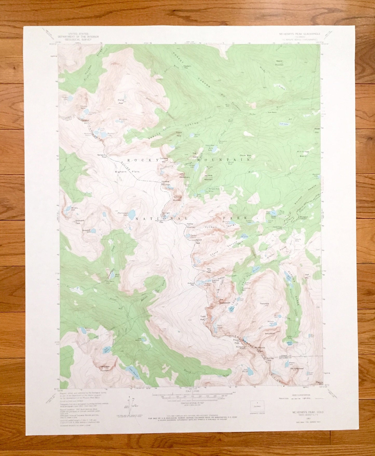 Antique McHenrys Peak, Colorado 1957 US Geological Survey Topographic Map – Larimer, Boulder, Grand County, CO