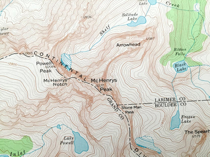 Antique McHenrys Peak, Colorado 1957 US Geological Survey Topographic Map – Larimer, Boulder, Grand County, CO
