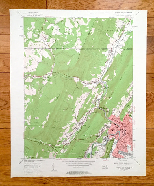 Antique Cumberland, Maryland 1949 US Geological Survey Topographic Map – Allegany County, Mount Savage, MD, Bedford, Somerset County, PA