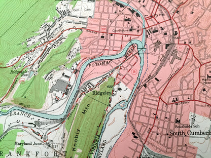 Antique Cumberland, Maryland 1949 US Geological Survey Topographic Map – Allegany County, Mount Savage, MD, Bedford, Somerset County, PA