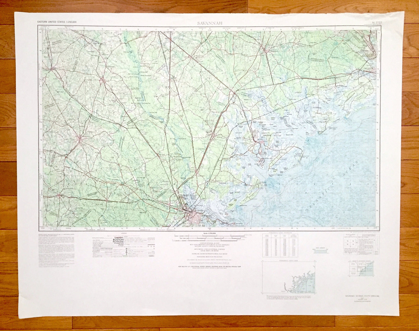 Antique Savannah, Georgia 1957 US Geological Survey Topographic Map – South Carolina, Statesboro, Claxton, Sylvania, Millen, Bloomingdale GA