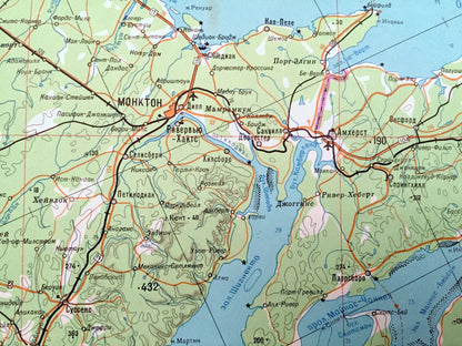 Antique SOVIET Maritimes, Canada 1984 Russian Army *WALL SIZE* Survey Map – Nova Scotia, New Brunswick, Prince Edward Island, Cape Breton ca