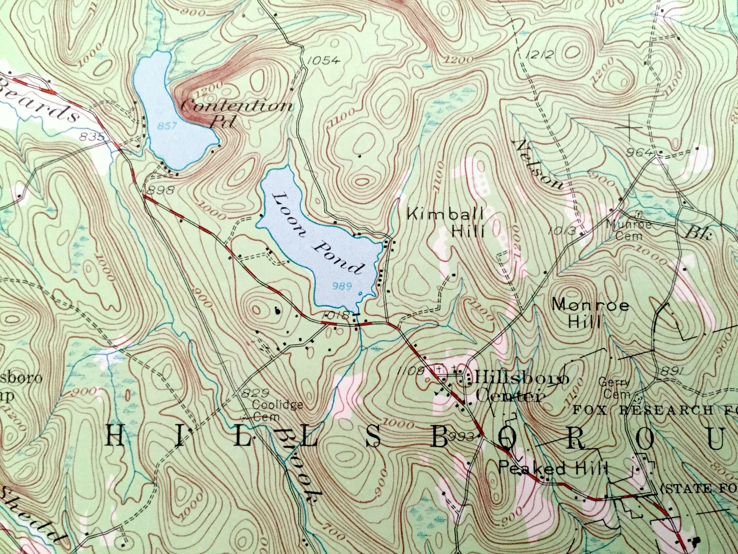 Antique Hillsboro, New Hampshire 1957 US Geological Survey Topographic Map – Merrimack County, Bradford, Warner, Henniker, Deering, Weare NH
