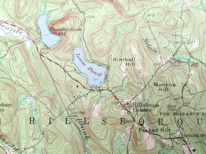 Antique Hillsboro, New Hampshire 1957 US Geological Survey Topographic Map – Merrimack County, Bradford, Warner, Henniker, Deering, Weare NH