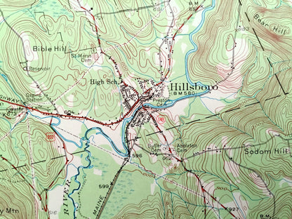Antique Hillsboro, New Hampshire 1957 US Geological Survey Topographic Map – Merrimack County, Bradford, Warner, Henniker, Deering, Weare NH