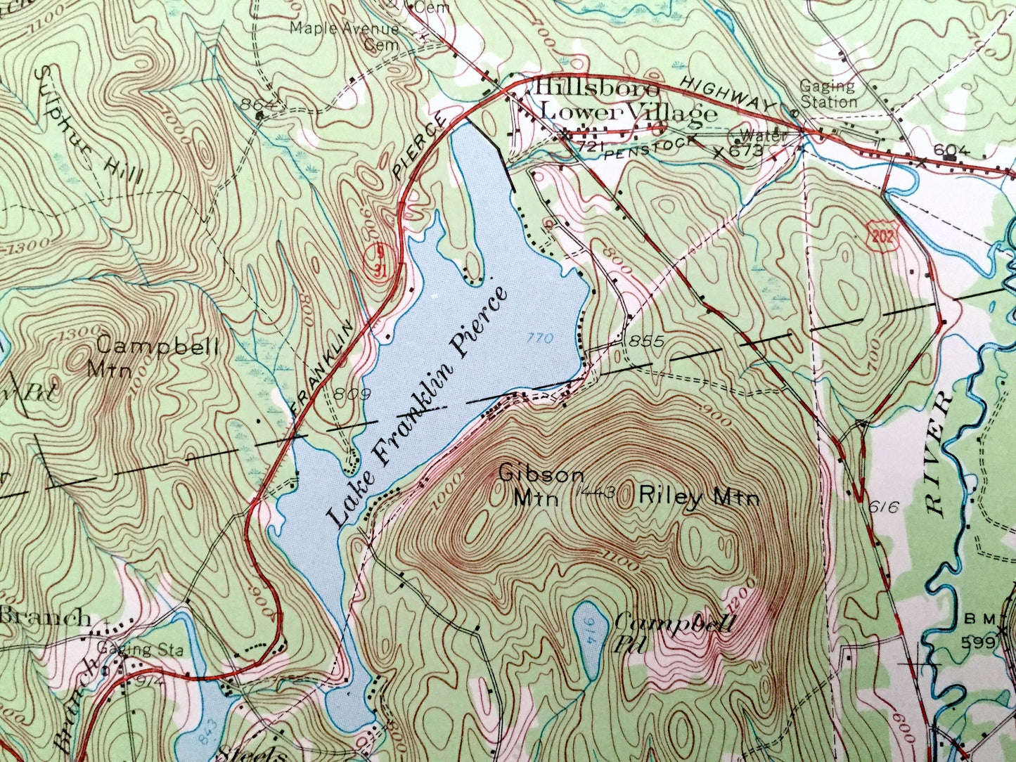 Antique Hillsboro, New Hampshire 1957 US Geological Survey Topographic Map – Merrimack County, Bradford, Warner, Henniker, Deering, Weare NH