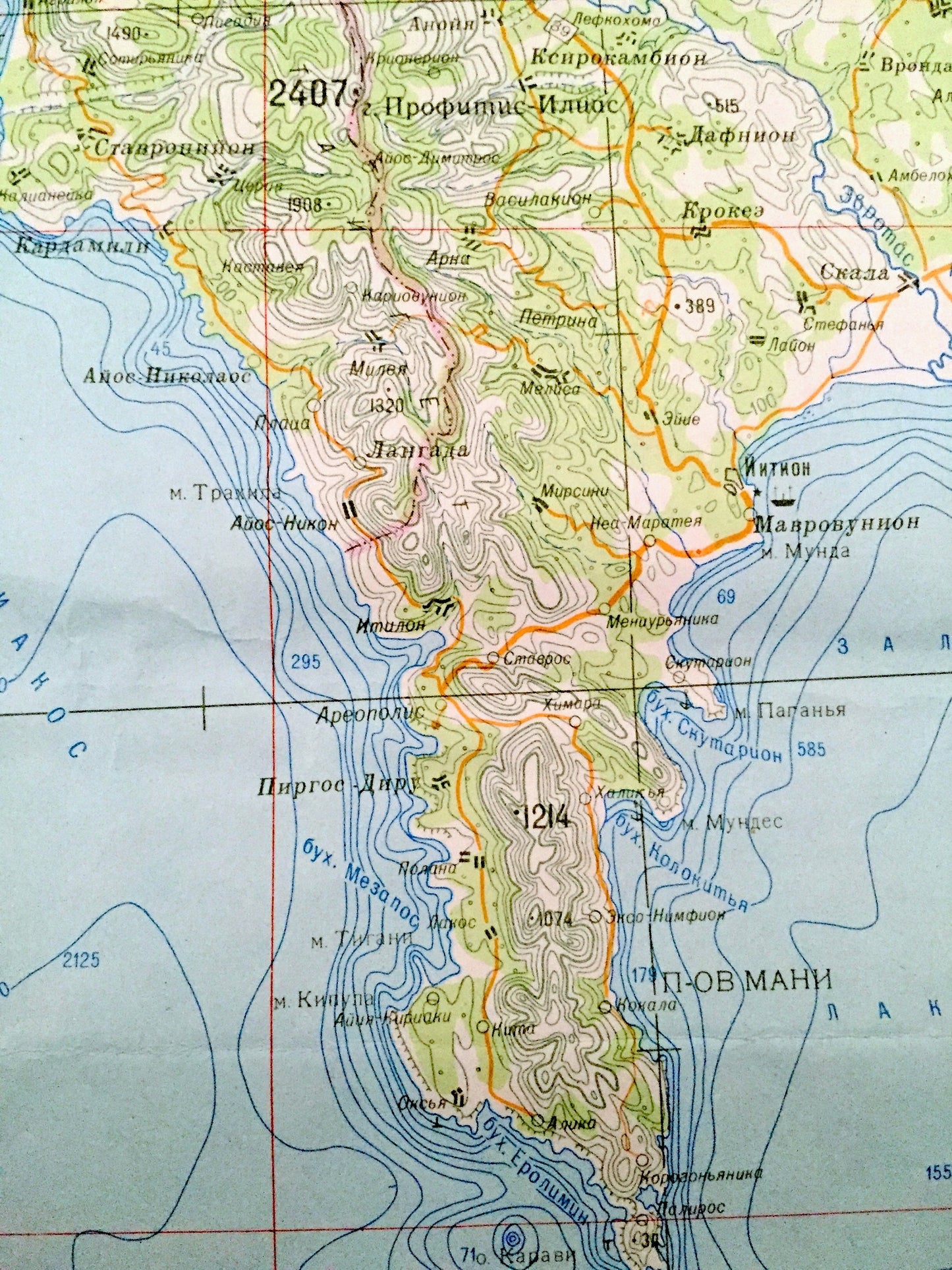 Antique SOVIET Greece & Crete 1972 Russian Army *Wall Size* Survey Map – Peloponnese, Sparta, Cythera Kriti Island, Chania Kalamata Cyclades