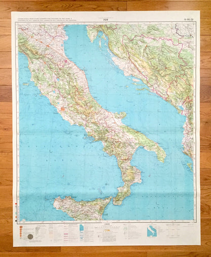 Antique SOVIET Italy 1972 Russian Army Survey Map – Rome, Sicily, Naples, Tuscany, Amalfi Coast, Bari, Croatia, Bosnia, Montenegro, Albania