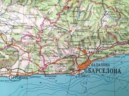 Antique SOVIET France, Spain, Italy & North Africa 1972 Russian Army Survey Map – Sardinia, Corsica, Barcelona, Monaco, Azure Coast, Ibiza