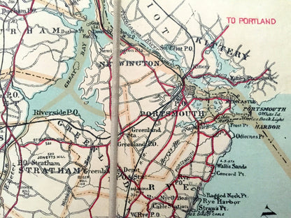 Antique Southern New Hampshire 1905 George H Walker & Co Automobile Map – Portsmouth, Winnipesaukee, Manchester, Newburyport Sunapee Lake NH