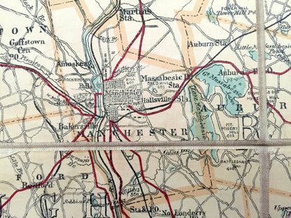 Antique Southern New Hampshire 1905 George H Walker & Co Automobile Map – Portsmouth, Winnipesaukee, Manchester, Newburyport Sunapee Lake NH