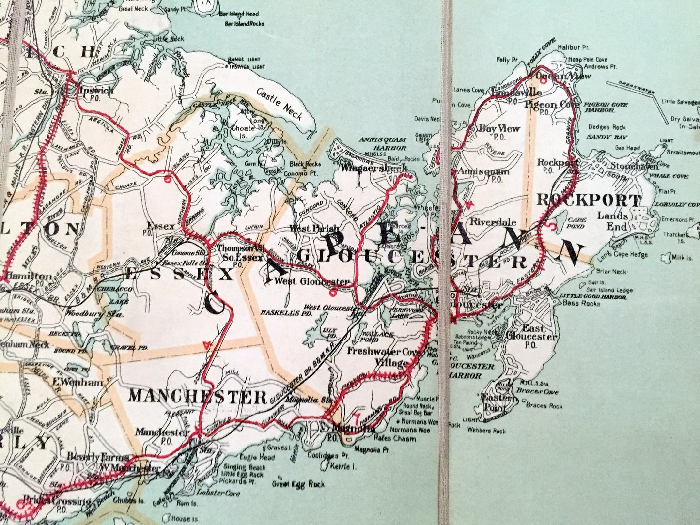 Antique Eastern Massachusetts 1906 George H Walker & Co Automobile Map – Boston, Lowell, Cape Ann Middlesex Essex Norfolk Plymouth County MA