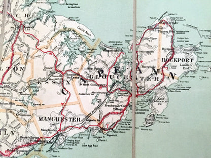 Antique Eastern Massachusetts 1906 George H Walker & Co Automobile Map – Boston, Lowell, Cape Ann Middlesex Essex Norfolk Plymouth County MA