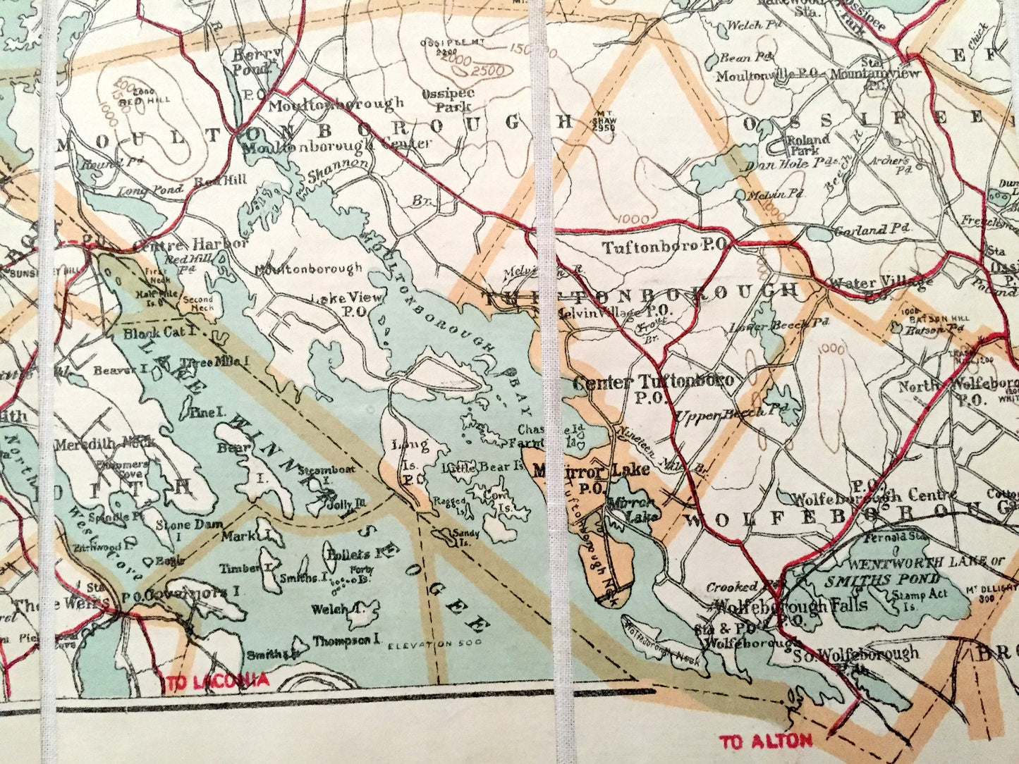 Antique Central New Hampshire 1916 George H Walker & Co Automobile Map – White Mountains, Winnipesaukee, Squam, Newfound Lake, Hanover, NH