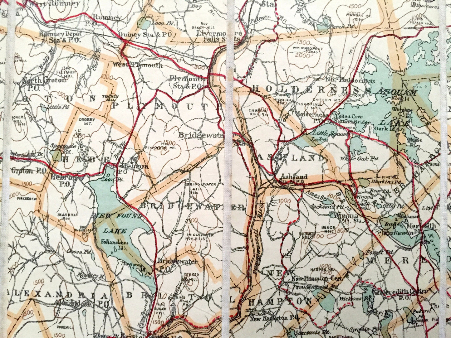 Antique Central New Hampshire 1916 George H Walker & Co Automobile Map – White Mountains, Winnipesaukee, Squam, Newfound Lake, Hanover, NH