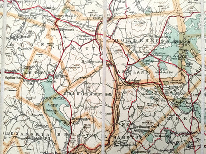 Antique Central New Hampshire 1916 George H Walker & Co Automobile Map – White Mountains, Winnipesaukee, Squam, Newfound Lake, Hanover, NH