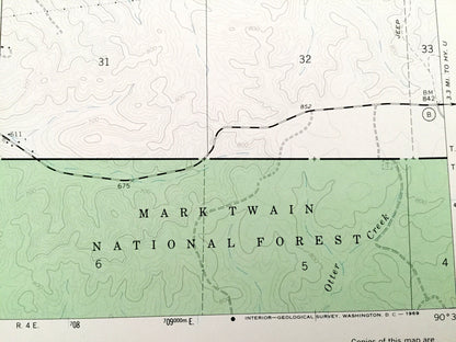Antique Piedmont, Missouri 1968 US Geological Survey Topographic Map – Reynolds, Wayne County, Gads Hill, Beckville, Mark Twain Forest, MO