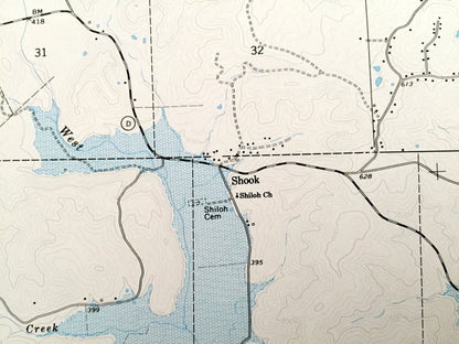 Antique Shook, Missouri 1966 US Geological Survey Topographic Map – Wayne County, Mark Twain National Forest, Lake Wappapello, MO