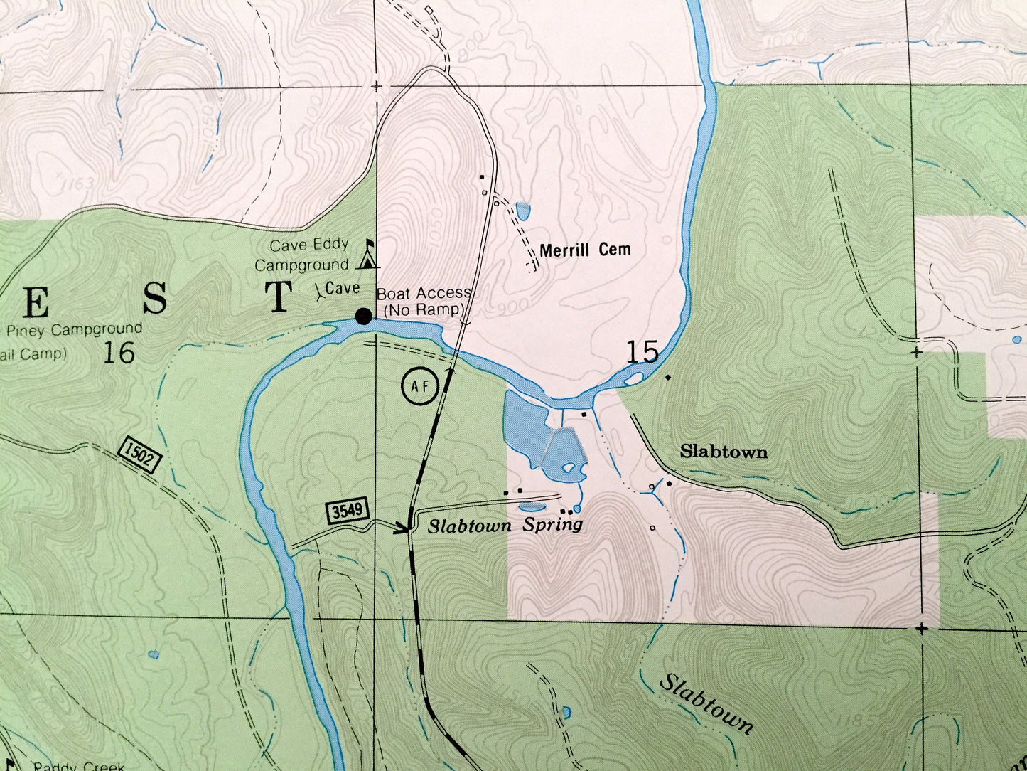 Antique Slabtown Spring, Missouri 1954 US Geological Survey Topographic Map – Pulaski, Phelps, Texas County, Hazelton, Mark Twain Forest, MO