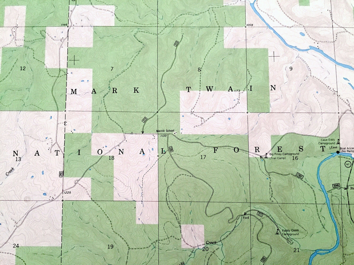 Antique Slabtown Spring, Missouri 1954 US Geological Survey Topographic Map – Pulaski, Phelps, Texas County, Hazelton, Mark Twain Forest, MO