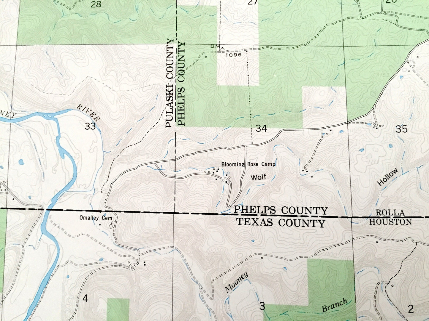 Antique Slabtown Spring, Missouri 1954 US Geological Survey Topographic Map – Pulaski, Phelps, Texas County, Hazelton, Mark Twain Forest, MO