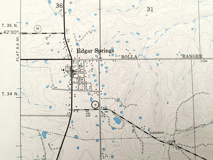 Antique Edgar Springs, Missouri 1954 US Geological Survey Topographic Map – Dent, Phelps County, Freemans Store, Craddock, Lenox, MO