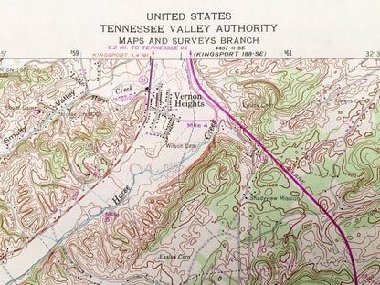 Antique Sullivan Gardens, Tennessee 1959 US Geological Survey Topographic Map – Washington County, Fall Branch Colonial Heights Lone Star TN