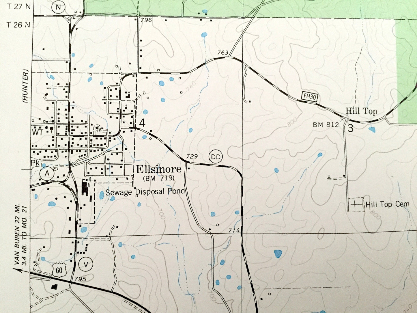 Antique Ellsinore, Missouri 1980 US Geological Survey Topographic Map – Wayne, Butler, Carter County, Orchard Switch, Hill Top, MO