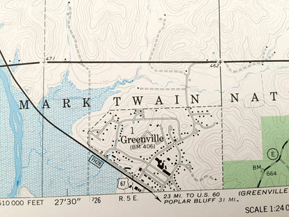 Antique Greenville, Missouri 1966 US Geological Survey Topographic Map – Wayne County, Bounds, Silva, Missionary Acres, Lake Wappapello MO