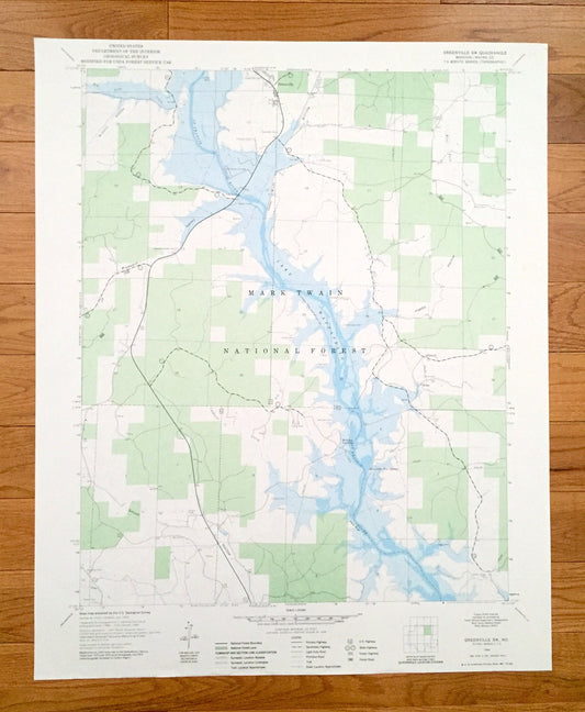 Antique Greenville SW, Missouri 1966 US Geological Survey Topographic Map – Wayne County, Holliday Landing, Mark Twain National Forest, MO