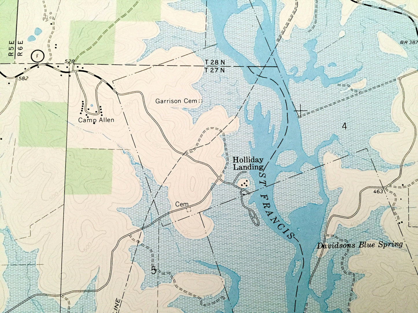 Antique Greenville SW, Missouri 1966 US Geological Survey Topographic Map – Wayne County, Holliday Landing, Mark Twain National Forest, MO