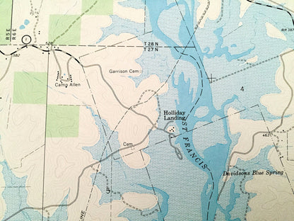 Antique Greenville SW, Missouri 1966 US Geological Survey Topographic Map – Wayne County, Holliday Landing, Mark Twain National Forest, MO