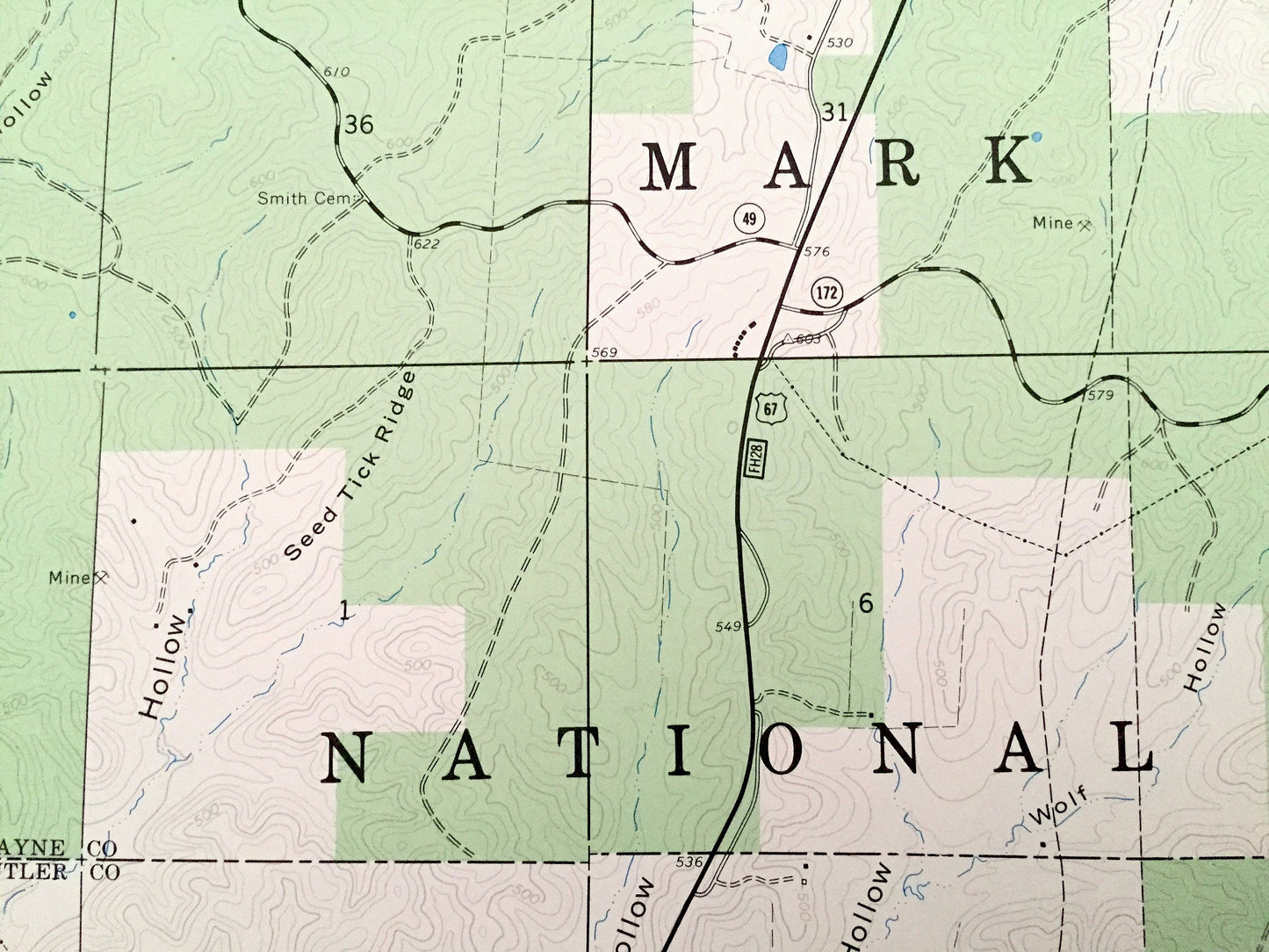 Antique Hendrickson, Missouri 1966 US Geological Survey Topographic Map – Wayne, Butler County, Collins Store, Mark Twain National Forest MO