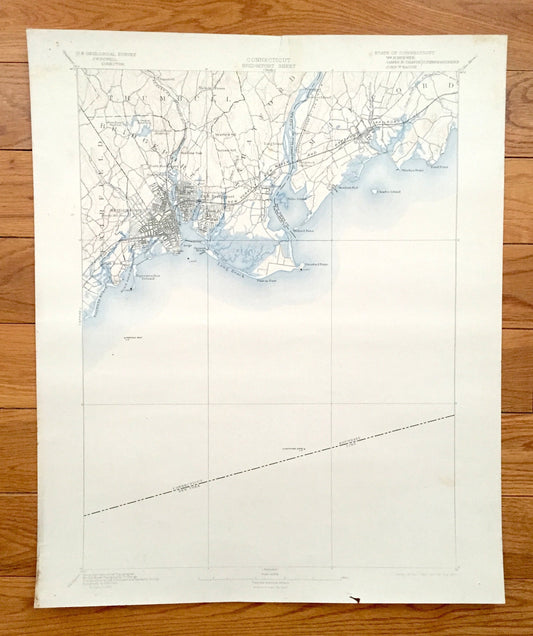 Antique Bridgeport, Connecticut 1893 US Geological Survey Topographic Map – Fairfield, Trumbull, Stratford, Milford Housatonic Pequonnock CT