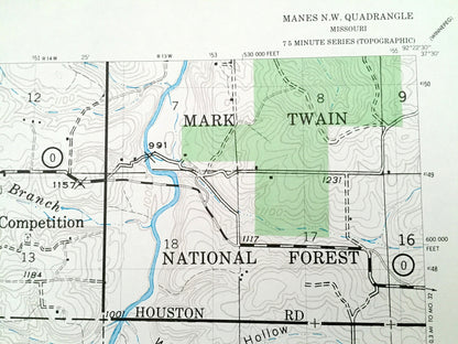 Antique Manes NW, Missouri 1941 US Geological Survey Topographic Map – Laclede, Wright County, Competition, Jerktail, St George, MO