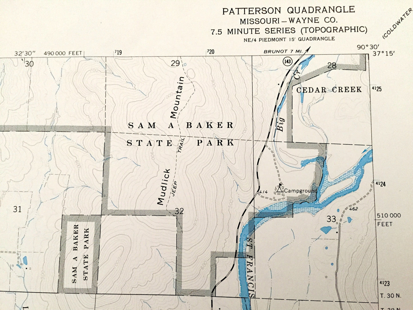 Antique Patterson, Missouri 1968 US Geological Survey Topographic Map – Wayne County, Mark Twain National Forest, Lake Wappapello, MO
