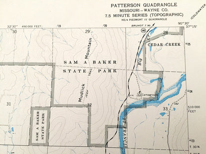 Antique Patterson, Missouri 1968 US Geological Survey Topographic Map – Wayne County, Mark Twain National Forest, Lake Wappapello, MO