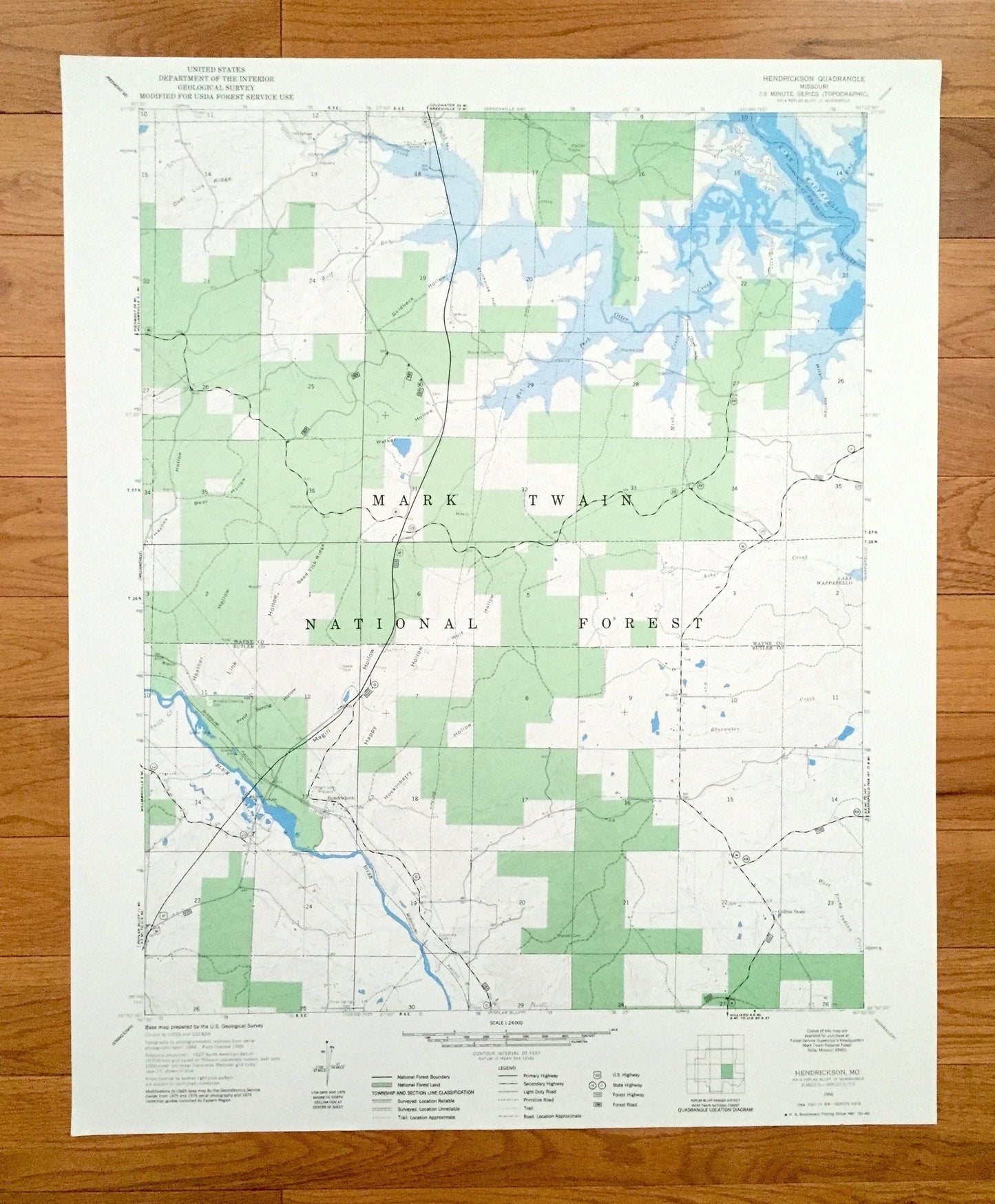 Antique Hendrickson, Missouri 1966 US Geological Survey Topographic Map – Wayne, Butler County, Collins Store, Mark Twain National Forest MO