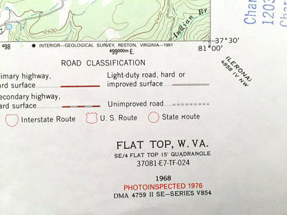 Antique Flat Top, West Virginia 1968 US Geological Survey Topographic Map – Raliegh, Summers, Mercer County, Shady Spring, Jumping Branch WV