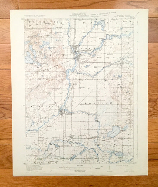 Antique Three Rivers, Michigan 1916 US Geological Survey Topographic Map – St Joseph County, Constantine, Centerville, White Pigeon, MI