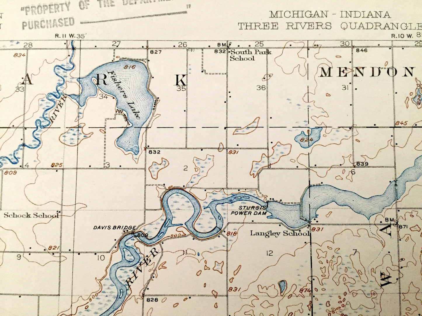 Antique Three Rivers, Michigan 1916 US Geological Survey Topographic Map – St Joseph County, Constantine, Centerville, White Pigeon, MI