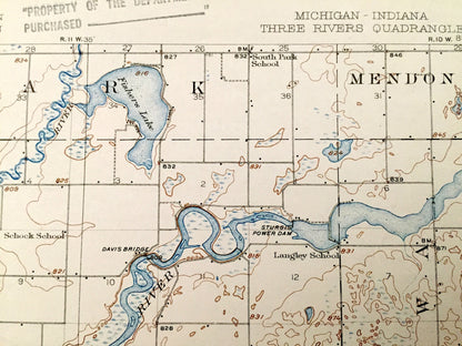 Antique Three Rivers, Michigan 1916 US Geological Survey Topographic Map – St Joseph County, Constantine, Centerville, White Pigeon, MI